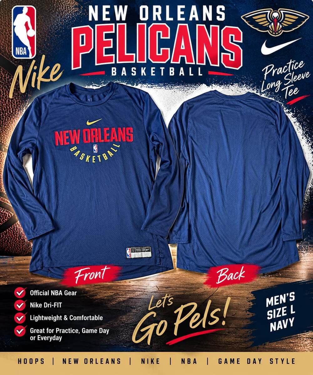 Nike New Orleans Pelicans Long Sleeve Practice T-Shirt Size L Navy
